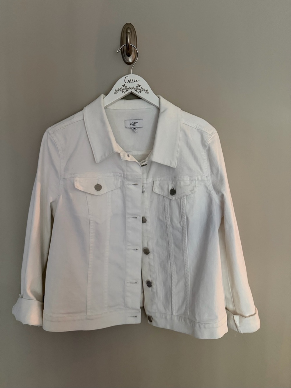 LOFT White Denim Jean Jacket Size L